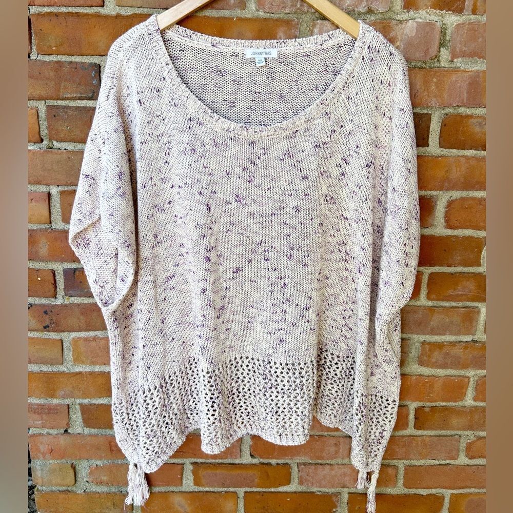 Johnny Was Blueberry Poncho Tassel Sweater